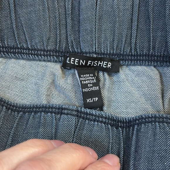 EILEEN FISHER XS Blue Chambray Organic Pull-On Pant Legging Side Pockets - Picture 5 of 7